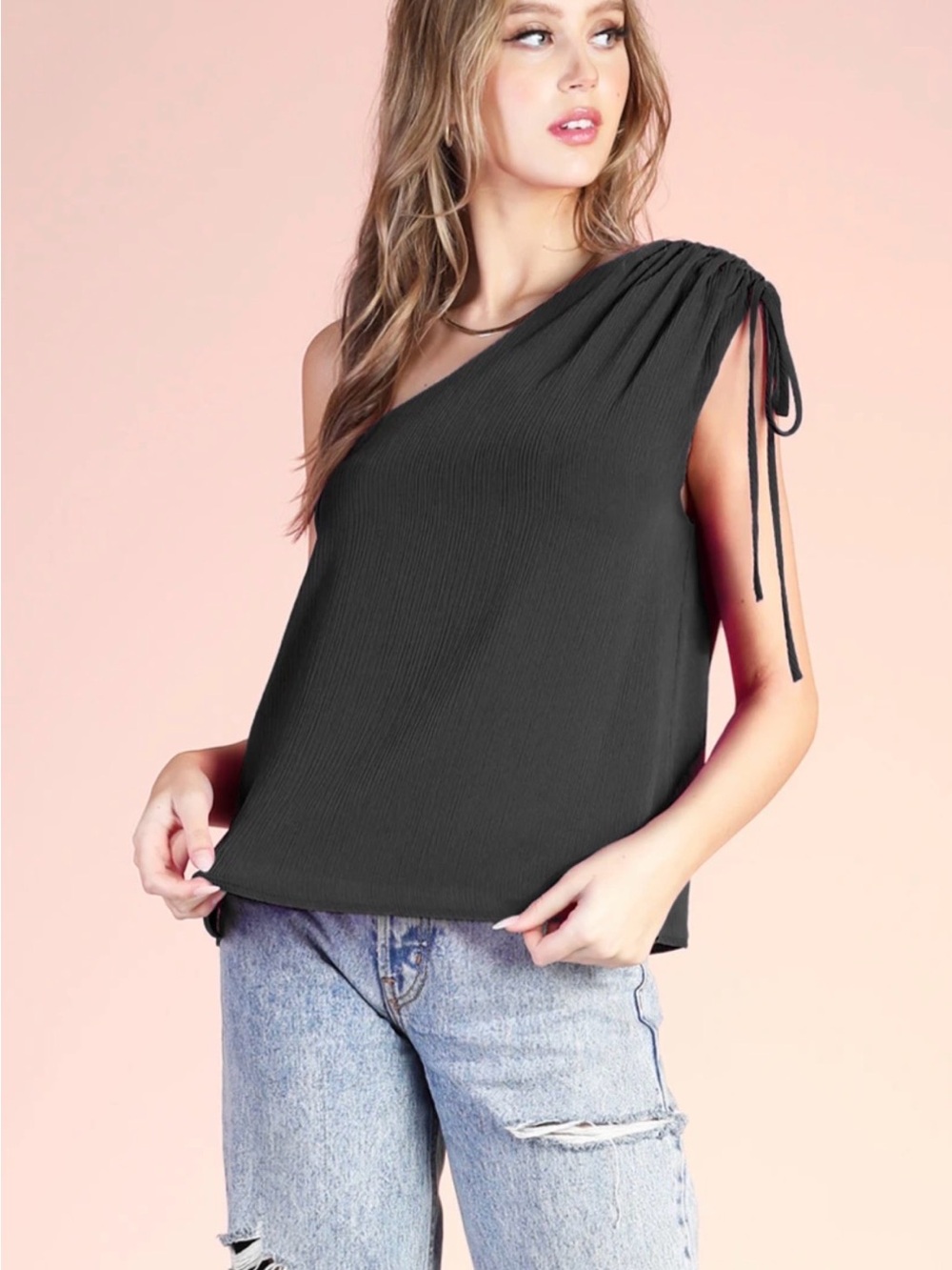 NWT Tyche One-Shoulder Black Tie-Shoulder Cami
